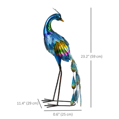 Peacock Garden Statue Lawn Ornament Steel Garden Decor Bird Statue with Stakes 9.8" W x 11.4" D x 23.2" H Multi-coloured
