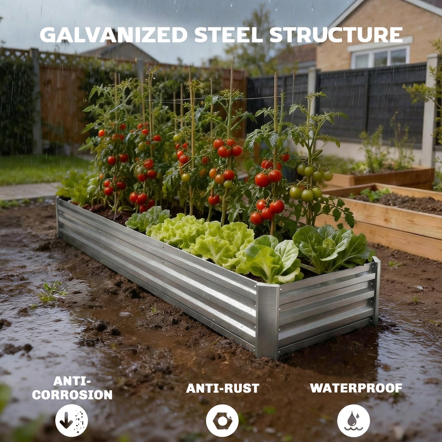 8'x2'x1' Galvanized Raised Bed, Large Elevated Planter Box for Growing Flowers, Herbs and Vegetables, Silver