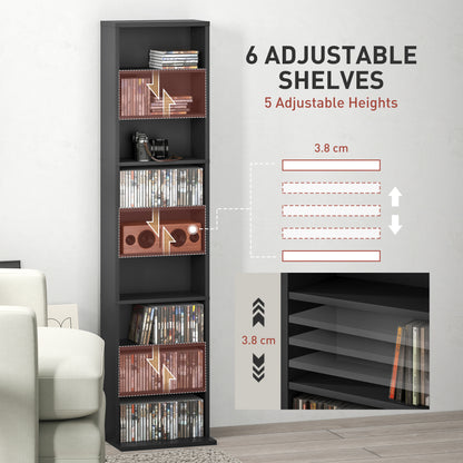Media Storage Cabinet, 9-Tier Tall Narrow DVD Shelf with 6 Adjustable Shelves, Black