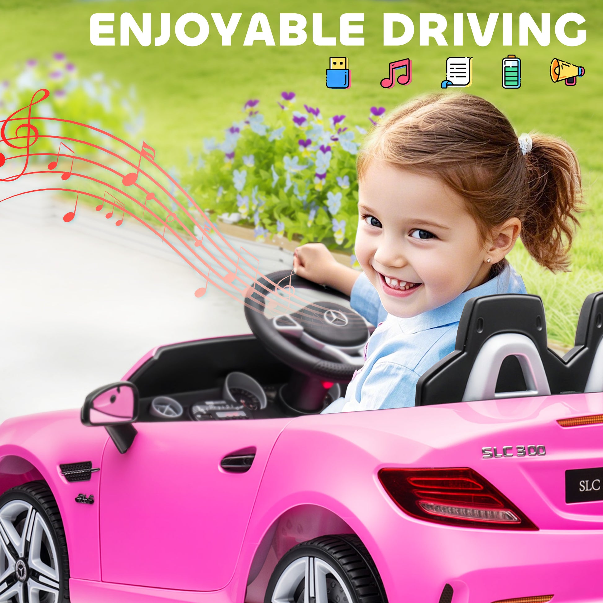 Aosom 12V Ride On Car with Parent Remote Control Two Motors Music Lights Suspension Wheels for 3-6 Years Pink