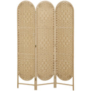 Bohemian Privacy Screen, Folding Room Divider with 3 Panels and Arched Top for Bedroom Living Room Office, Natural Wood