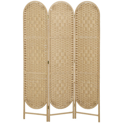 Bohemian Privacy Screen, Folding Room Divider with 3 Panels and Arched Top for Bedroom Living Room Office, Natural Wood