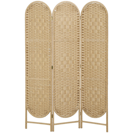 Bohemian Privacy Screen, Folding Room Divider with 3 Panels and Arched Top for Bedroom Living Room Office, Natural Wood