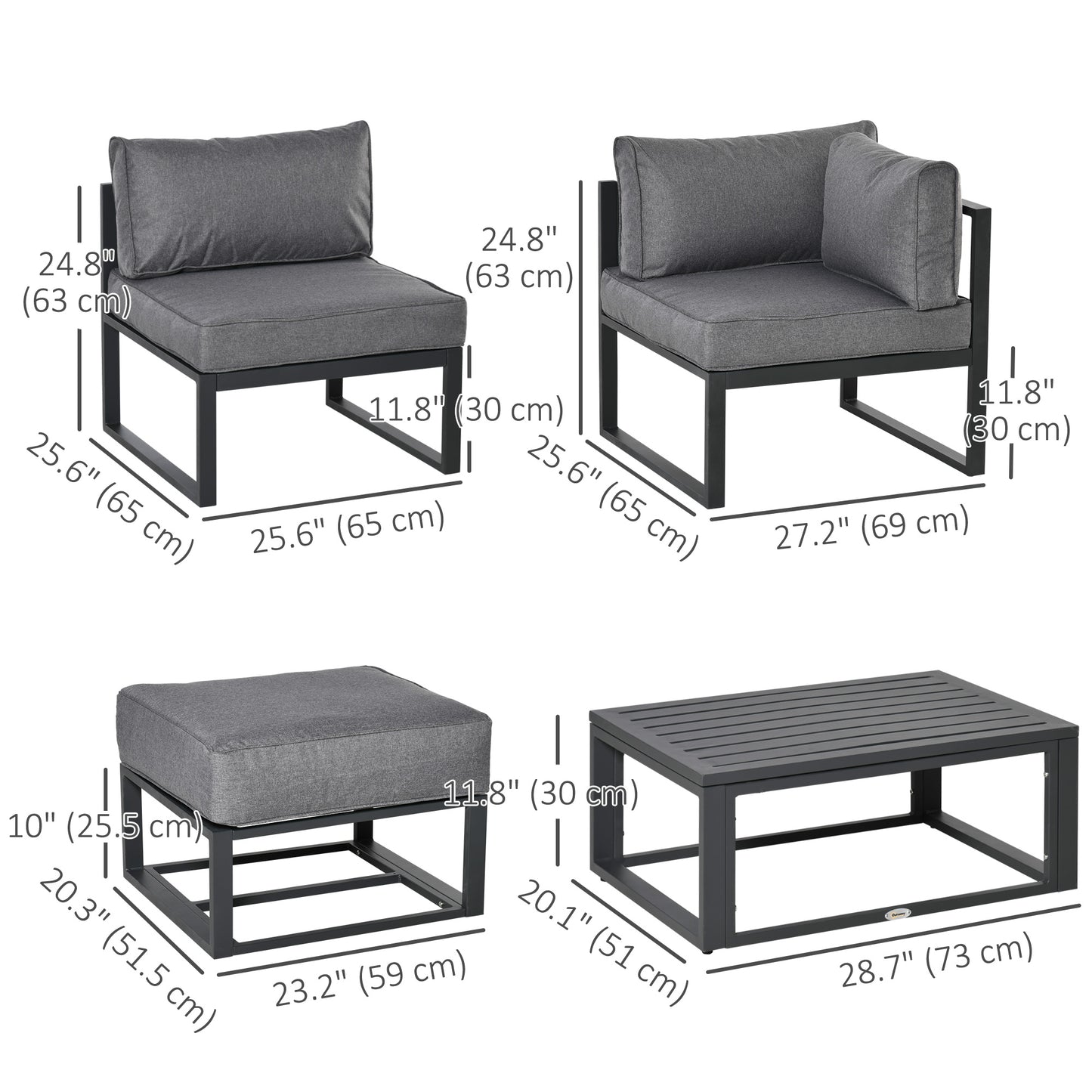 6 Pieces Patio Furniture Set, Space-Saving Sectional Outdoor Daybed with Aluminum Frame and Thickened Cushions, Grey