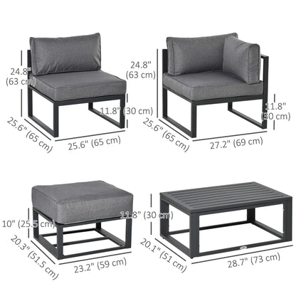 6 Pieces Patio Furniture Set, Space-Saving Sectional Outdoor Daybed with Aluminum Frame and Thickened Cushions, Grey