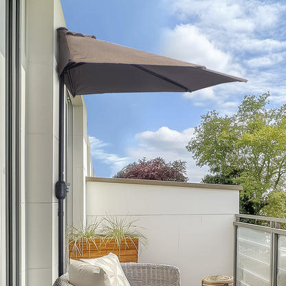 9ft Half Round Umbrella Outdoor Patio Garden Balcony Parasol Window Sun Shade w/ 5 Ribs Coffee