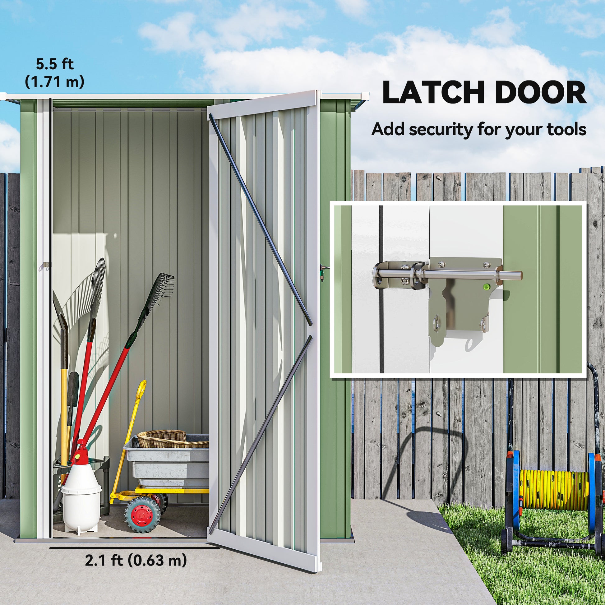 5 x 3ft Outdoor Storage Shed Metal Garden Shed Cabanon with Sloped Roof, Lockable Door for Tool, Light Green