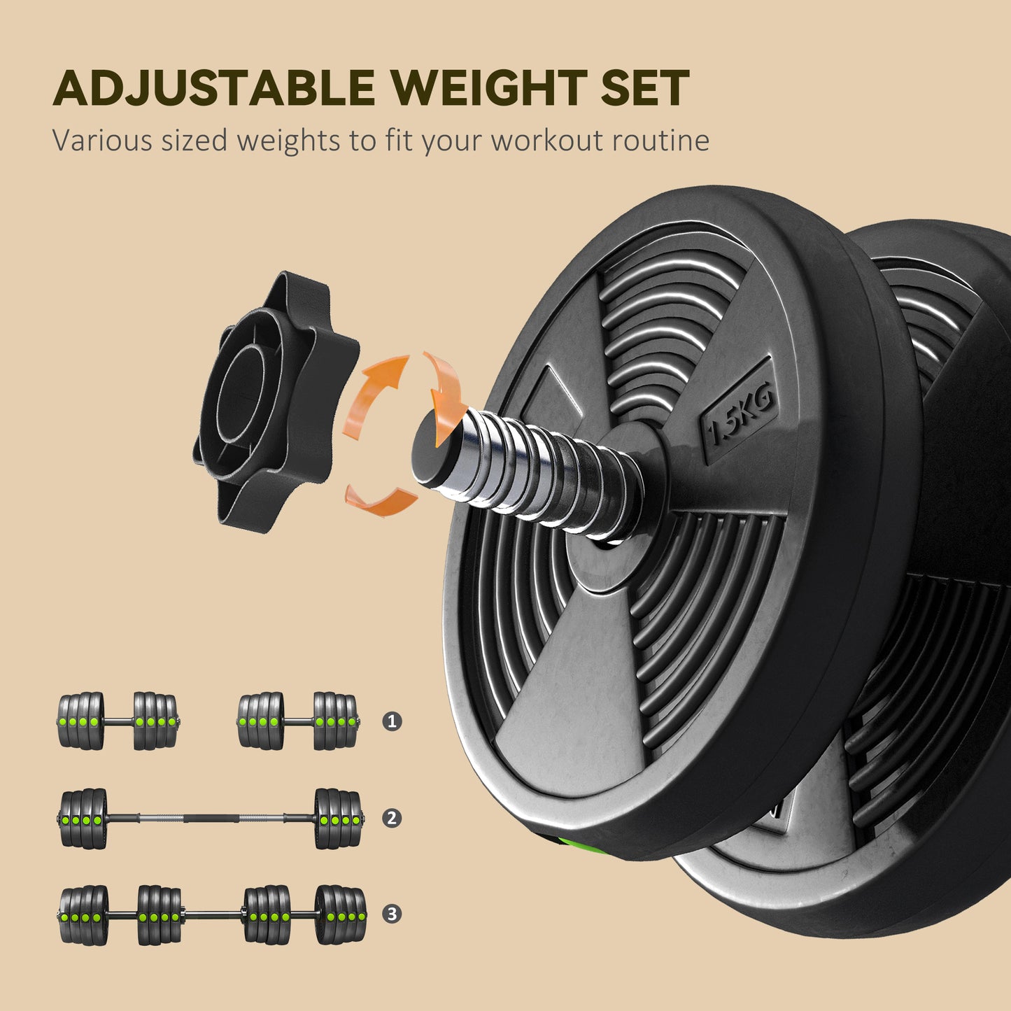 Soozier 66LBS 2-in-1 Adjustable Barbell & Dumbbells Set, Weights Set with Non-slip Handles for Men and Women Home Gym Training
