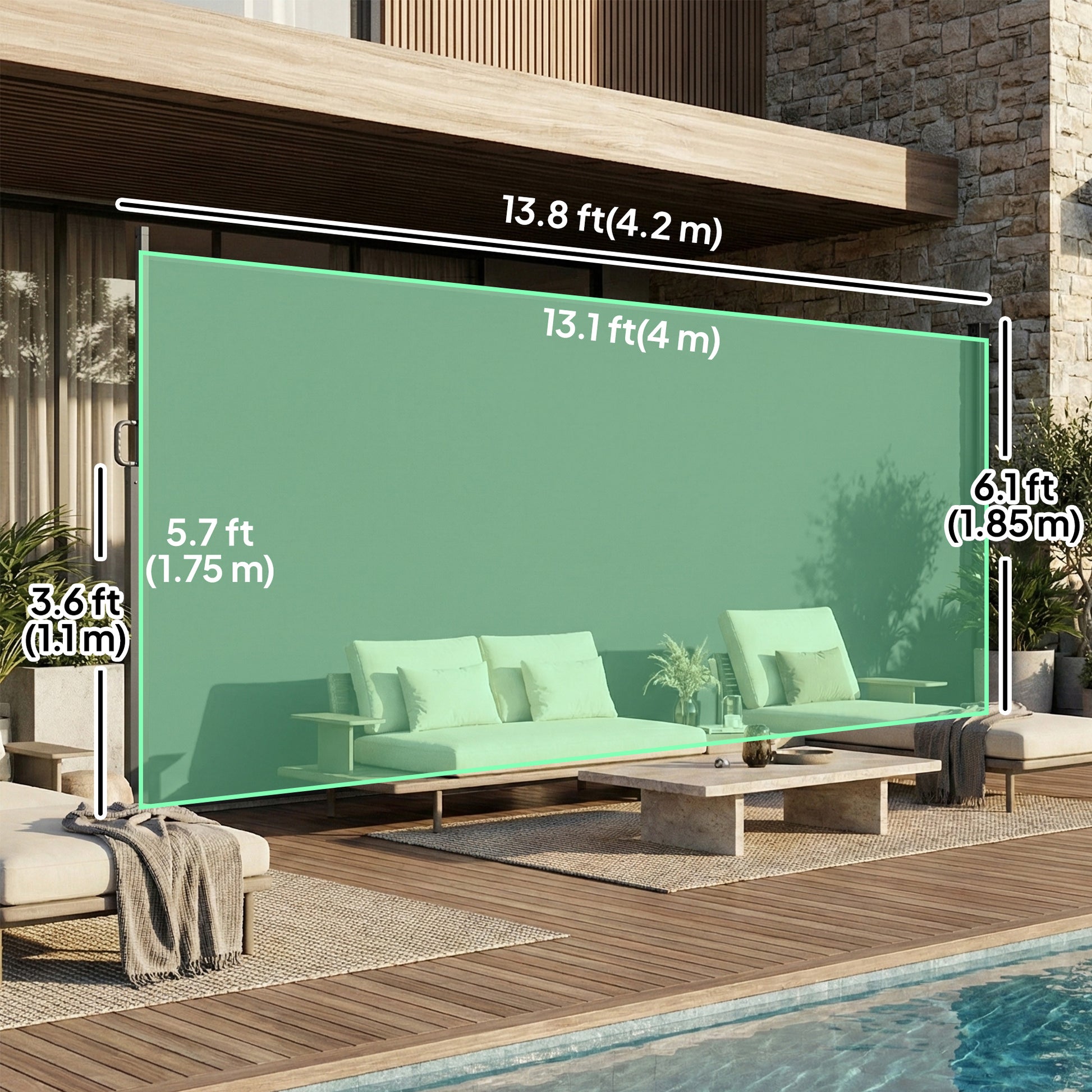 Retractable Side Awning, 165" x 73" Outdoor Privacy Screen, Water-Resistant, UV 50+, Light Grey