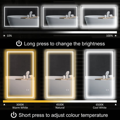 39" x 24" Bathroom Mirror with LED Lights, Wall Mounted Vanity Mirror with Anti-Fog Pad and Touch Button, Clear