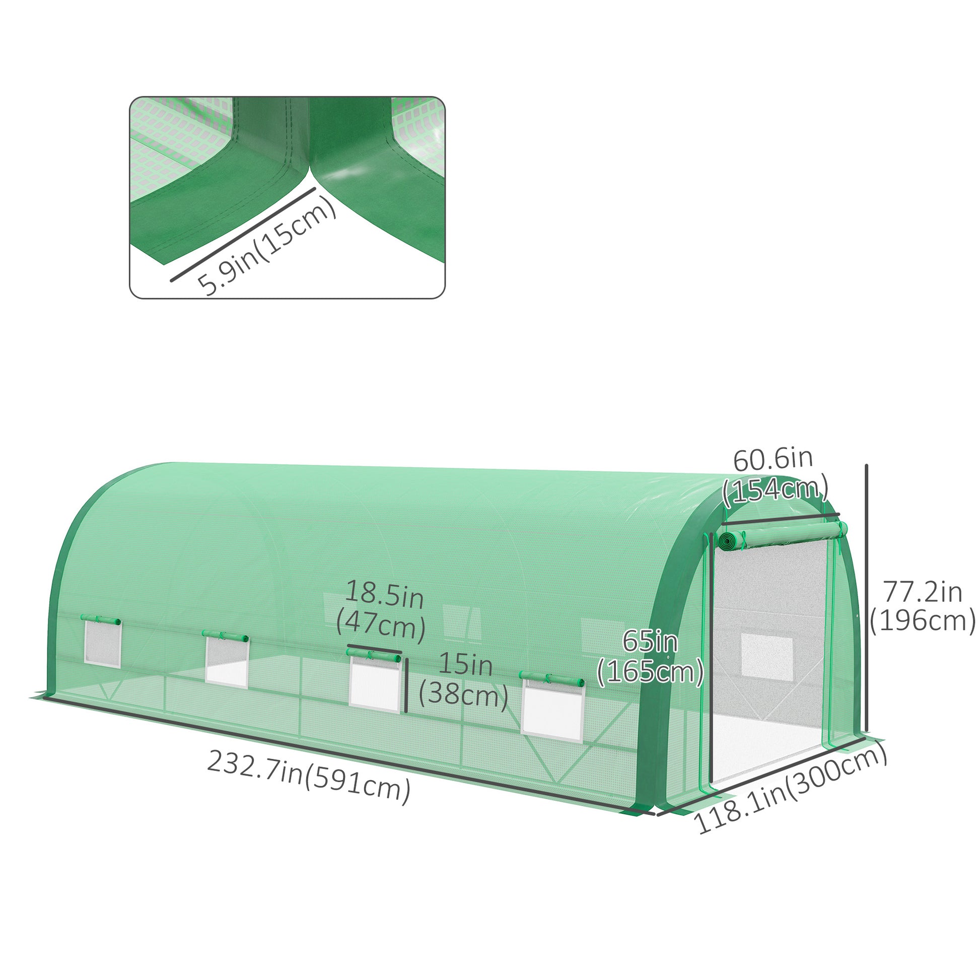19.5' x 10' x 6.5' Upgraded Tunnel Greenhouse Green House with Mesh Door and Windows, 15 Plant Labels and Gloves, Green