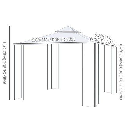 10' x 10' Steel Outdoor Patio Gazebo Canopy with Removable Mesh Curtains, Display Shelves, & Steel Frame, Beige