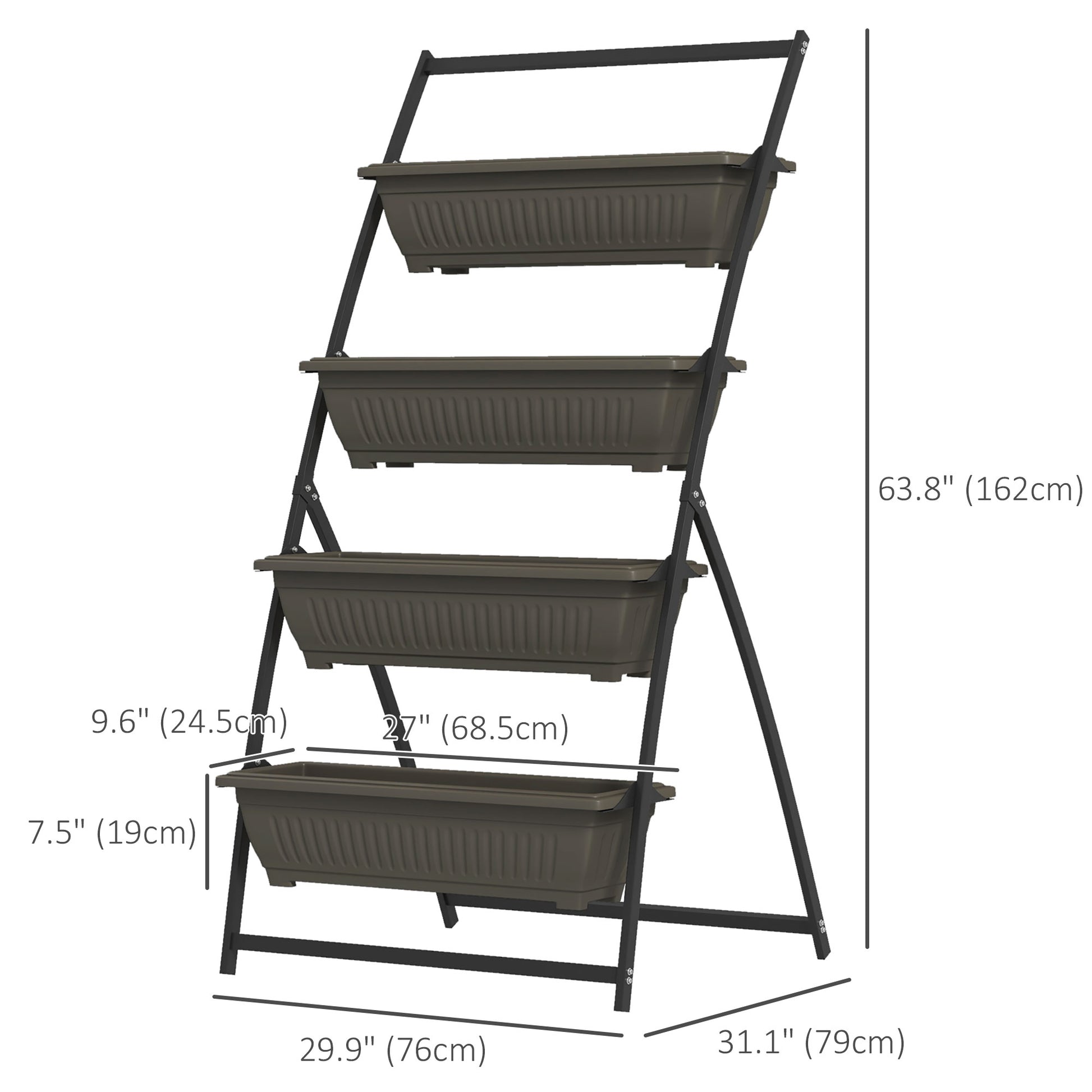 4-Tier Vertical Raised Garden Planter with 4 Boxes, Outdoor Plant Stand Grow Container for Vegetable Flowers, Brown