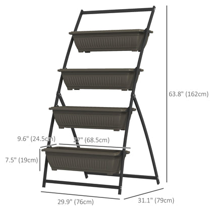 4-Tier Vertical Raised Garden Planter with 4 Boxes, Outdoor Plant Stand Grow Container for Vegetable Flowers, Brown