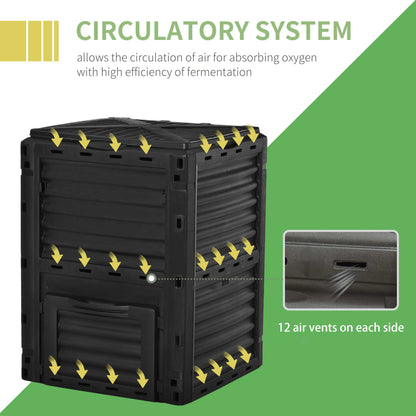 Garden Compost Bin Large Outdoor Compost Container 80 Gallon Fast Creation of Fertile Soil Aerating Compost Box, Easy Assembly, Black