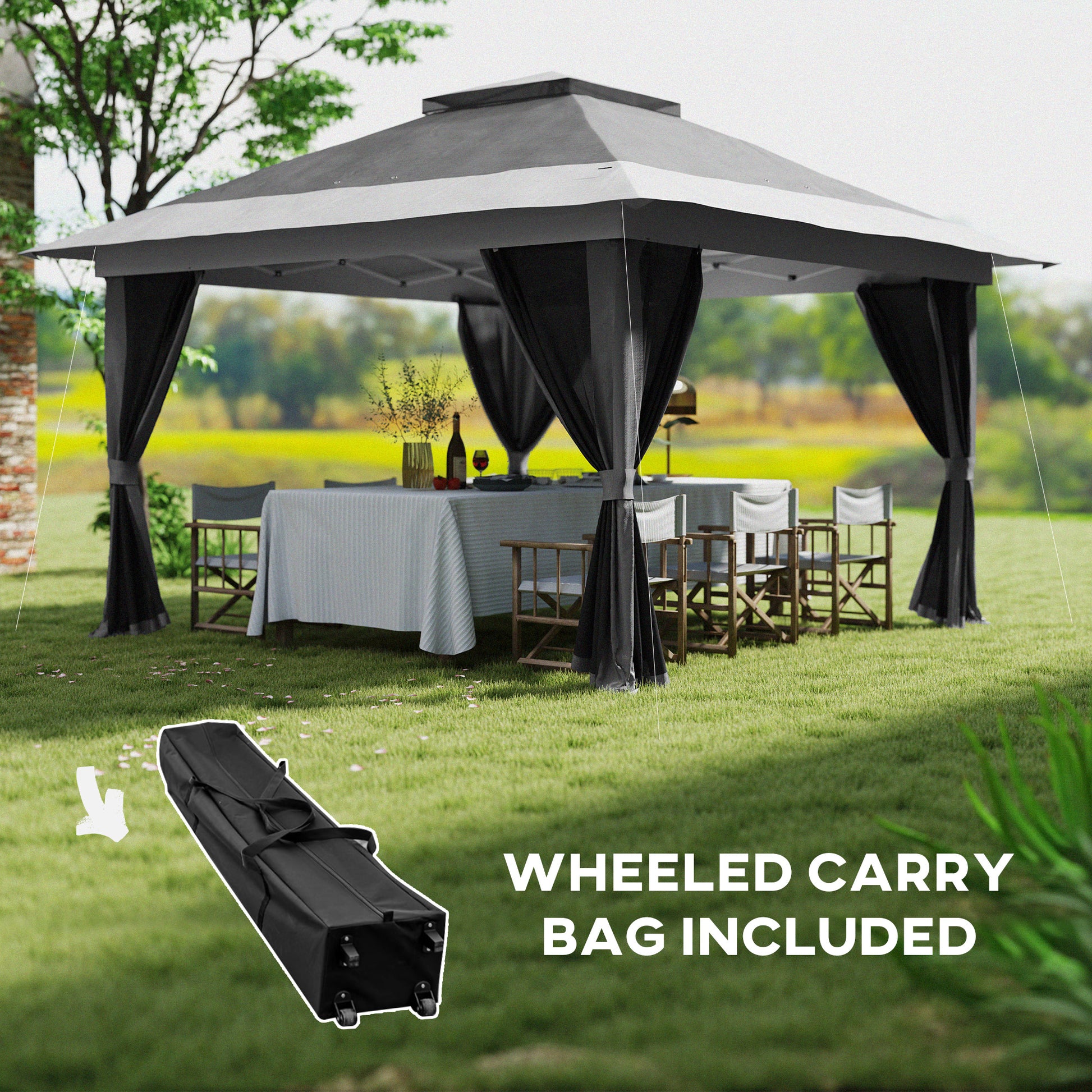 11.7' x 11.7' Pop Up Canopy Tent with Netting, UPF50+ Instant Sun Shelter with Wheeled Carry Bag and Sand Bags