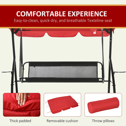 3-Seat Outdoor Patio Swing Chair, 2-in-1 Convertible Flat Bed, Canopy Swing Glider w/ Adjustable Shade, Removable Cushion and Pillows for Porch, Garden, Poolside