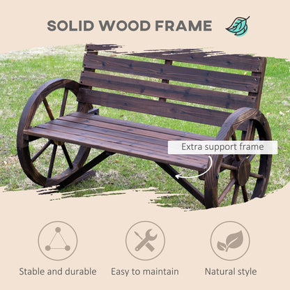 42" Wood Wagon Wheel Bench Garden Loveseat Rustic Seat Relaxing Lounge Chair Outdoor Decorative Seat Park Decor, Brown