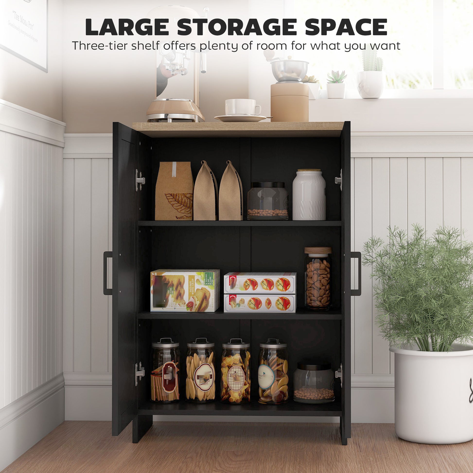 Modern Storage Cabinet with Doors and Adjustable Shelf for Kitchen, Living room, 23.6" x 11.8" x 35.4", Black