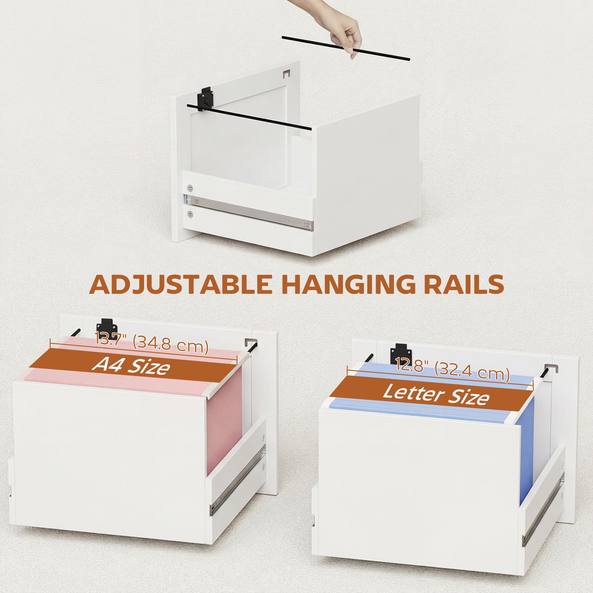 4 Drawer File Cabinet with Lock, Vertical Filing Cabinet with Adjustable Hanging Bars for A4 and Letter Size, White