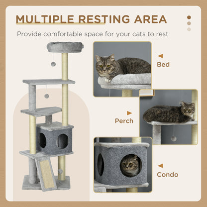 57.5" Cat Tree with Scratching Posts, Large Cat Tower for Indoor Cats with Bed, House, Toys, Grey