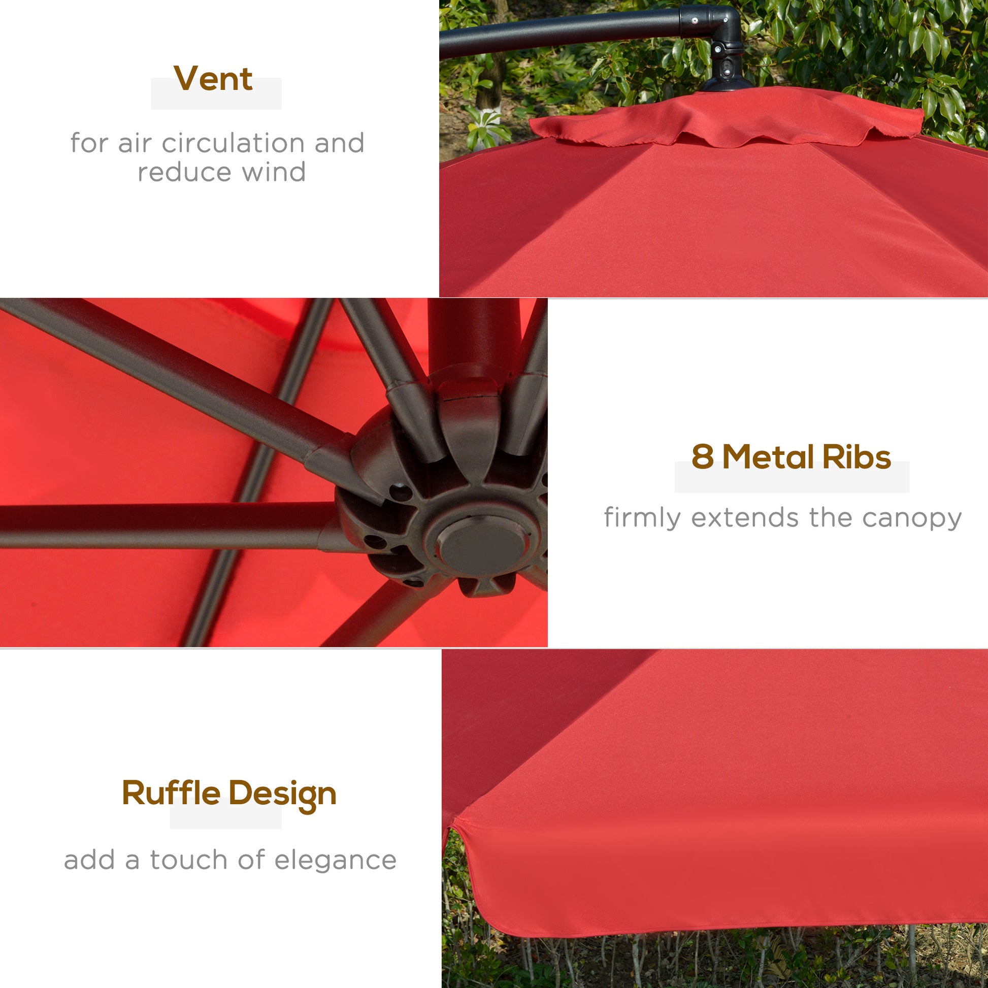 11FT Cantilever Patio Umbrella with Offset Hanging, Easy Tilt Adjustment & Cross Base for Backyard, Poolside, Red