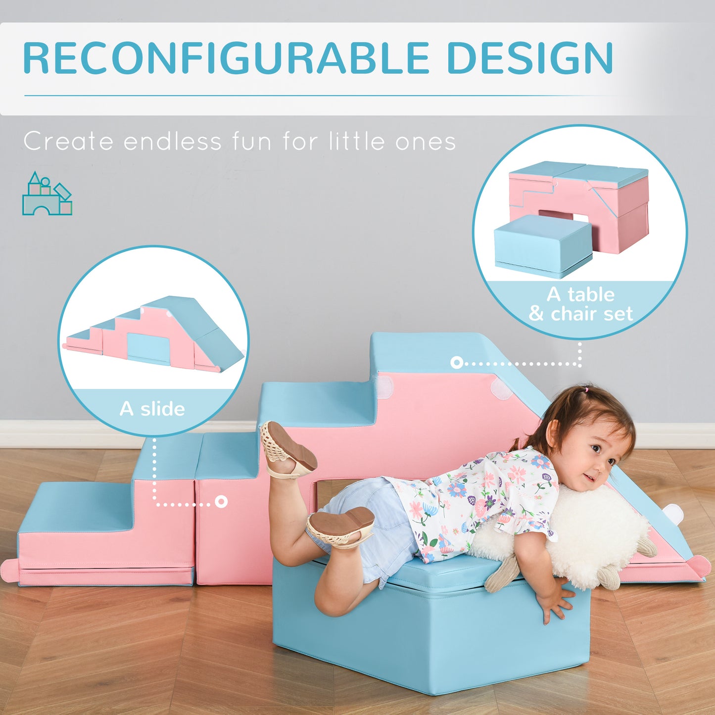 Qaba 2-Piece Soft Play Kids Foam Play Se for Crawl and Climb, Light Blue