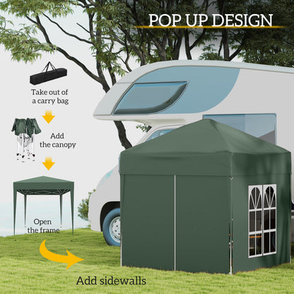 6.6'x6.6' Pop Up Canopy Tent with Sidewalls, Instant Sun Shelter Camping Gazebo with Carry Bag, for Outdoor, Garden, Patio, Green