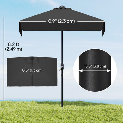 7.5ft Half Umbrella Semi Round Patio Parasol with Crank Handle, Top Vent for Garden, Balcony- NO BASE INCLUDED, Black