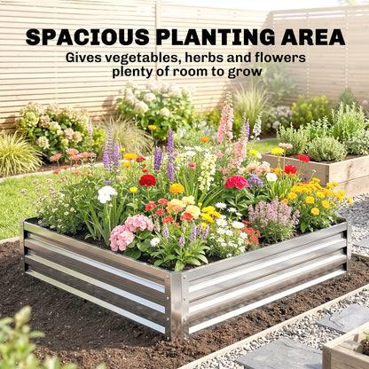 4' x 4' x 1' Galvanized Raised Garden Bed, Outdoor Metal Planter Box with Open Bottom, Square Raised Garden Box for Vegetables, Flowers, Herbs, Silver