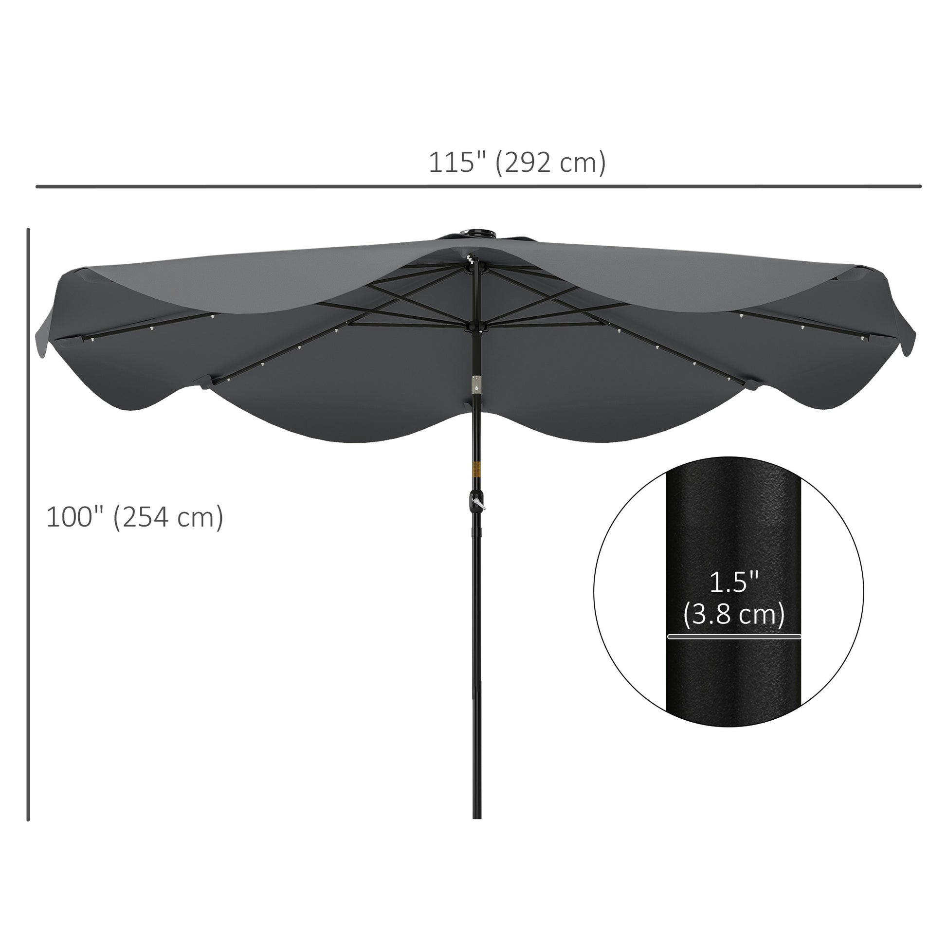 Solar Patio Umbrella with LED and Tilt, Outdoor Market Table Umbrella Parasol with Crank, 10 x 10 ft, Dark Grey
