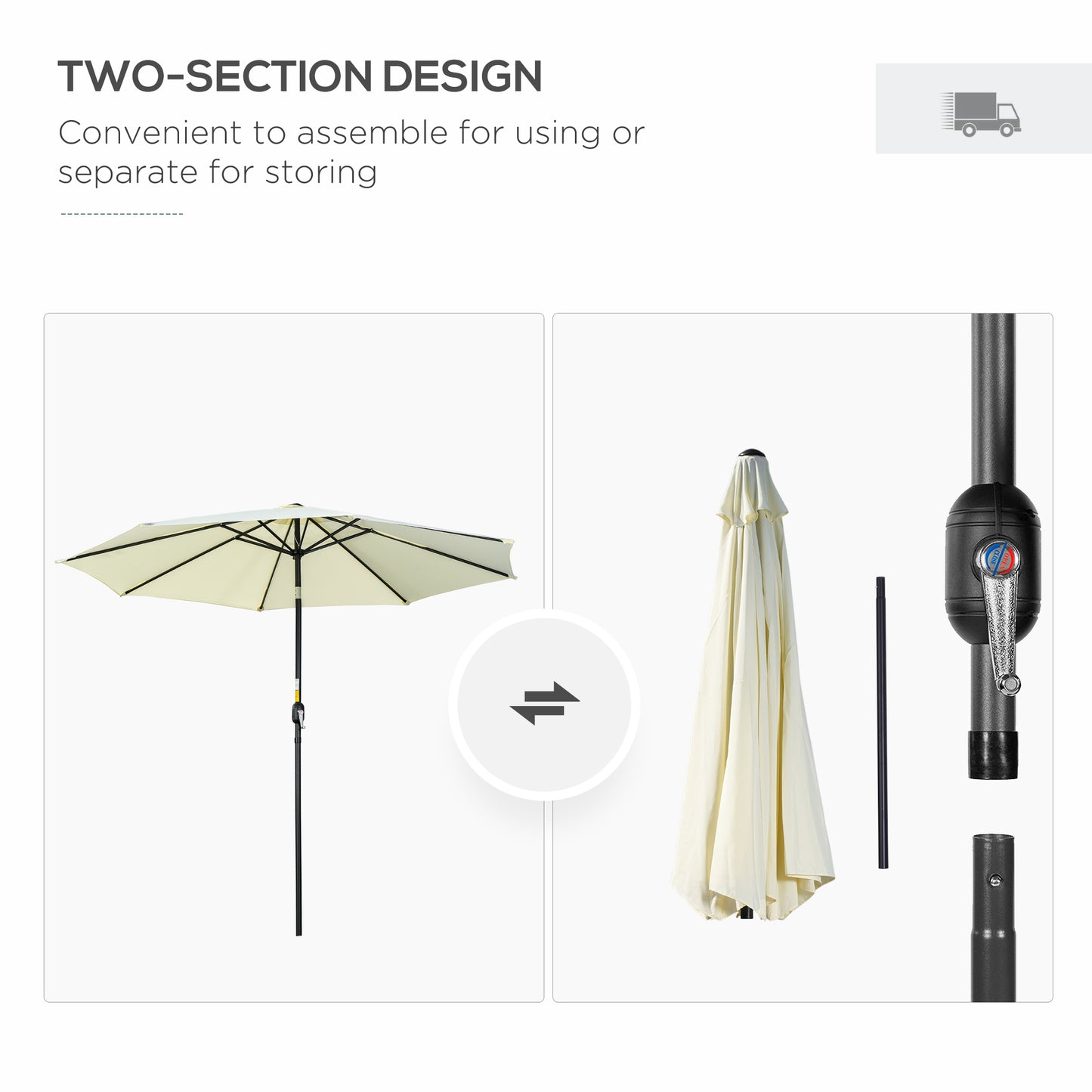 10' x 8' Round Market Umbrella, Patio Umbrella with Crank Handle and Tilt, Outdoor Parasol for Garden, Beige