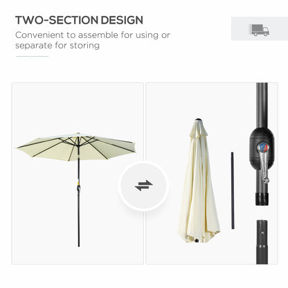 10' x 8' Round Market Umbrella, Patio Umbrella with Crank Handle and Tilt, Outdoor Parasol for Garden, Beige