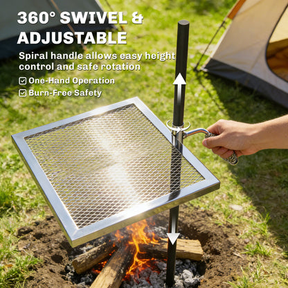 Swivel Campfire Grill, 360° Adjustable Heavy Duty Chrome-Plated Steel Campfire Cooking Grate, Silver