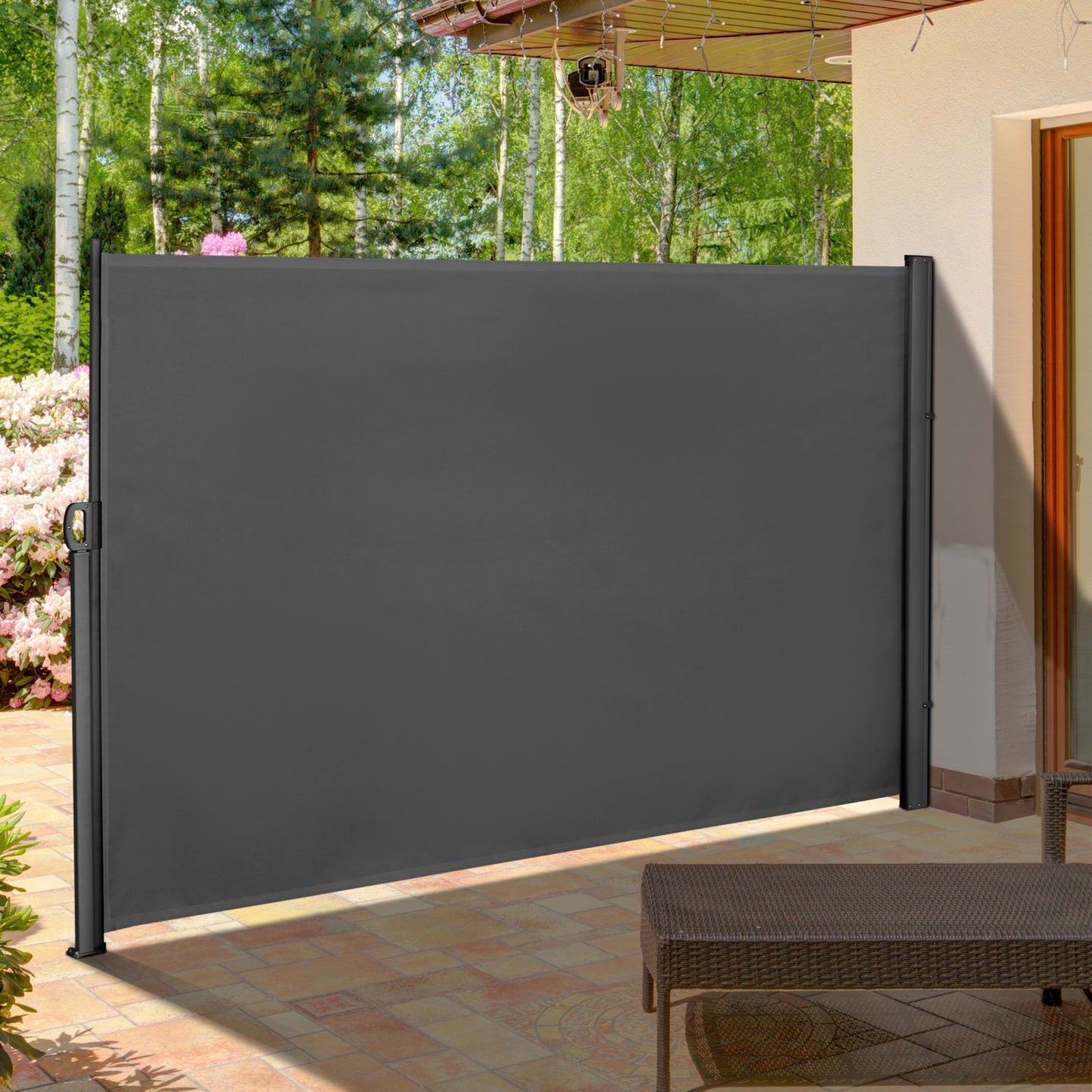 118" x 71" Outdoor Folding Privacy Screen Retractable Side Awning Patio with Resistance to UV Rays and Wind Grey