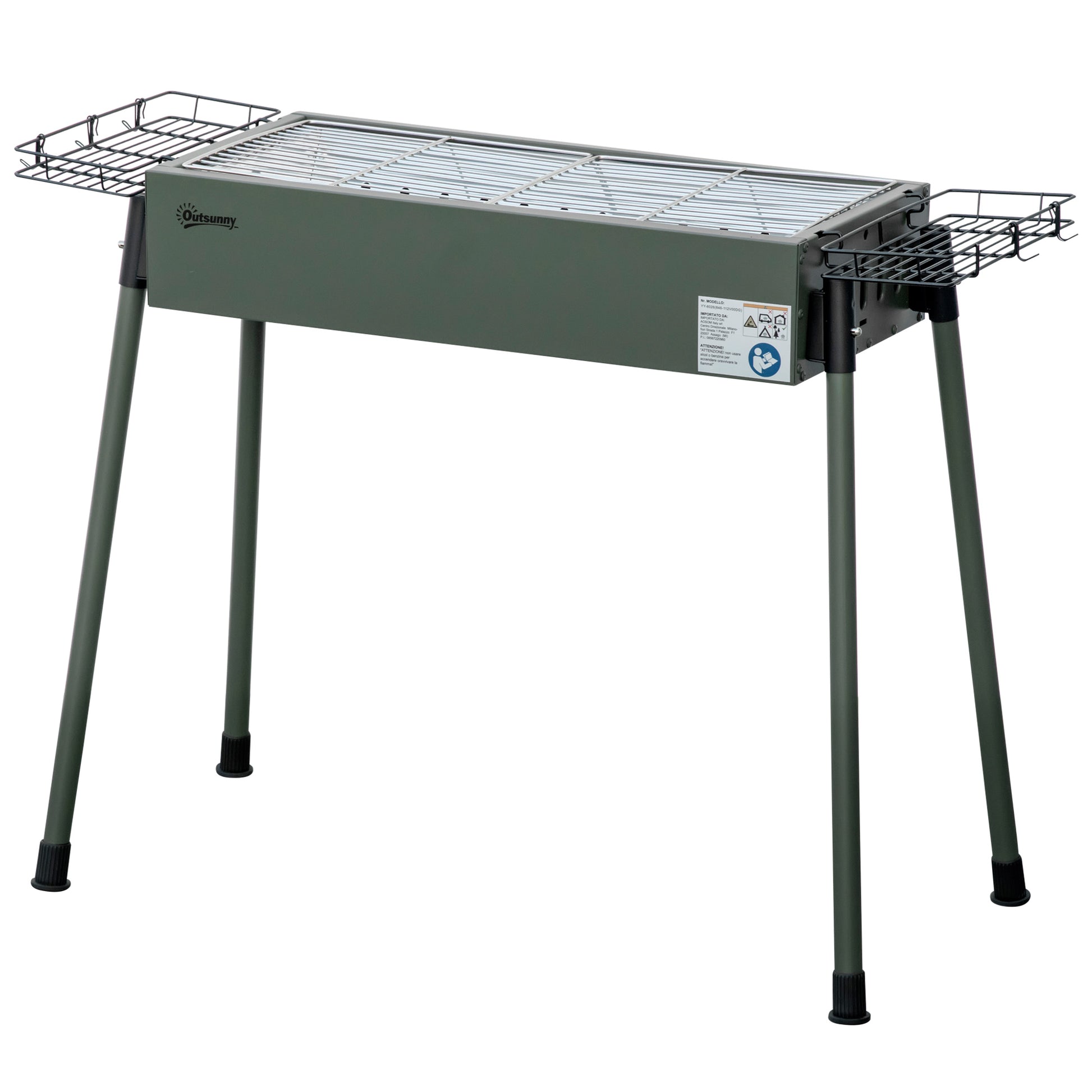 Portable BBQ Grill, Charcoal Grill with Side Seasoning Baskets, Hooks and Nets for Outdoor, Picnic, Camping, Dark Green