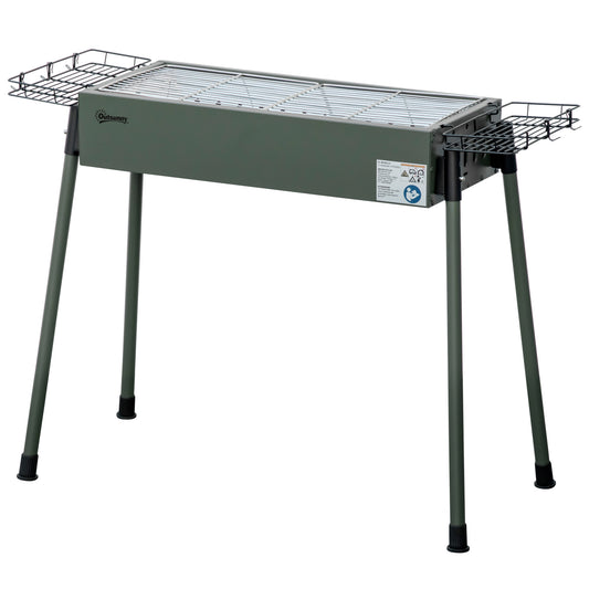 Portable BBQ Grill, Charcoal Grill with Side Seasoning Baskets, Hooks and Nets for Outdoor, Picnic, Camping, Dark Green