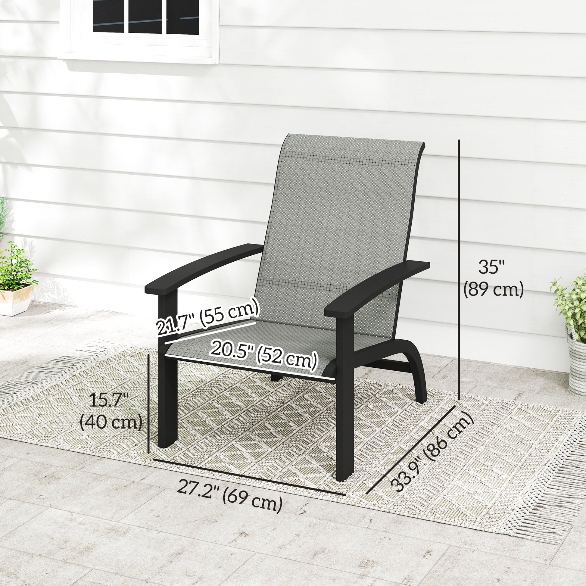 Outdoor Adirondack Chair Muskoka Chair with Aluminum Frame, Mesh Seat, High Back for Garden, Deck, Dark Grey