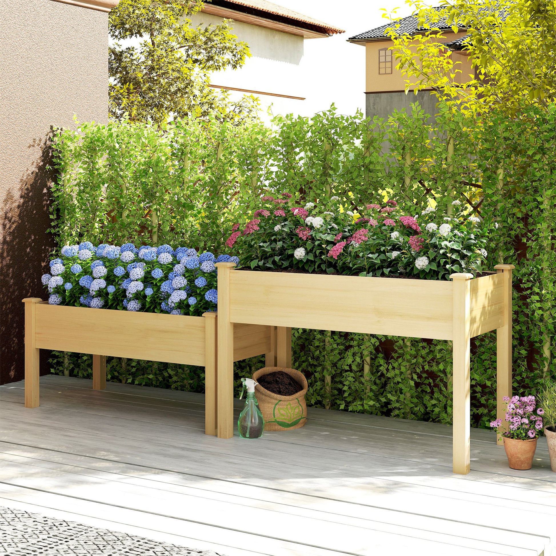 2 Tiers Wood Plant Raised Bed Flower Vegetable Herb Grow Box Stand Garden Step Planter Stand Free Combination Natural