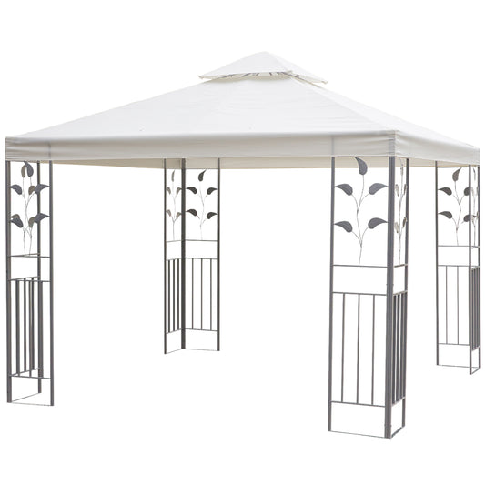 10' x 10' Outdoor Garden Metal Gazebo Patio Canopy Marquee Patio Party Tent Canopy Shelter Vented Roof Decorative Frame, Cream