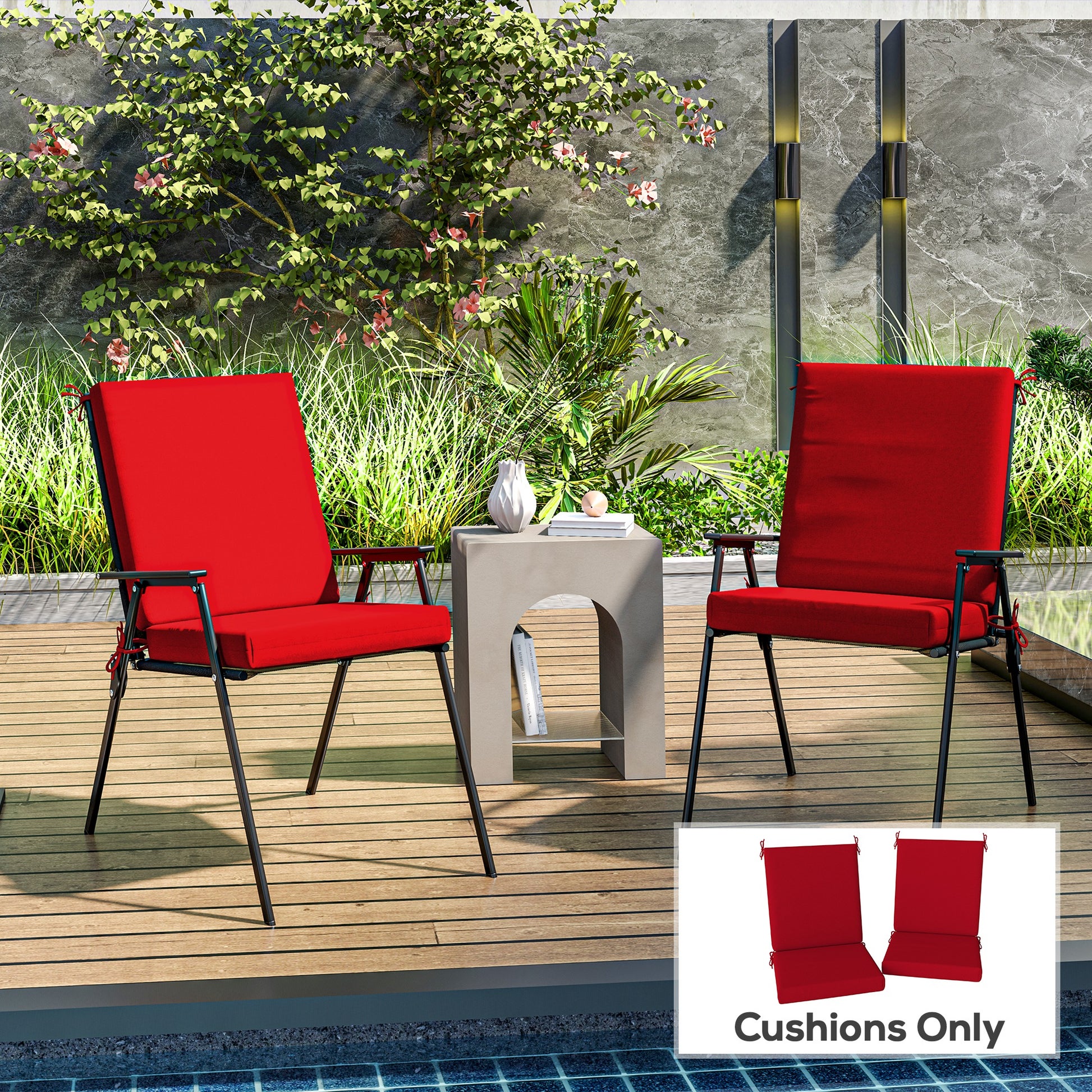 Outdoor Cushions Set of 2 for Dining Chairs, Outdoor Seat Cushions with Back, Fade-Resistant Yarn-Dyed Polyester, Wine Red