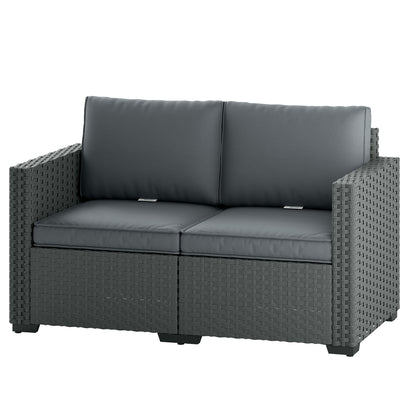 2 Seater Outdoor Couch Patio Sofa with Deep Seat, Cushions, Wide Armrests for Garden, Balcony, Porch, Dark Grey