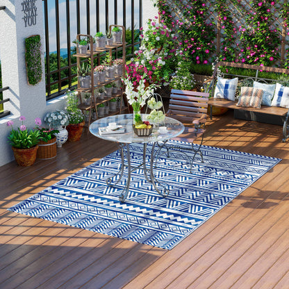 Reversible Outdoor Rug, Patio Floor Mat, 6' x 9' Plastic Rug for Backyard, Deck, Beach, Camping, Dark Blue and White