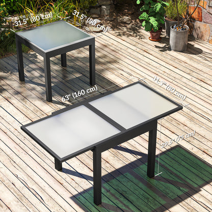 Extendable Patio Dining Table, Tempered Glass Aluminum Outdoor Table for Garden Lawn Backyard, Clear