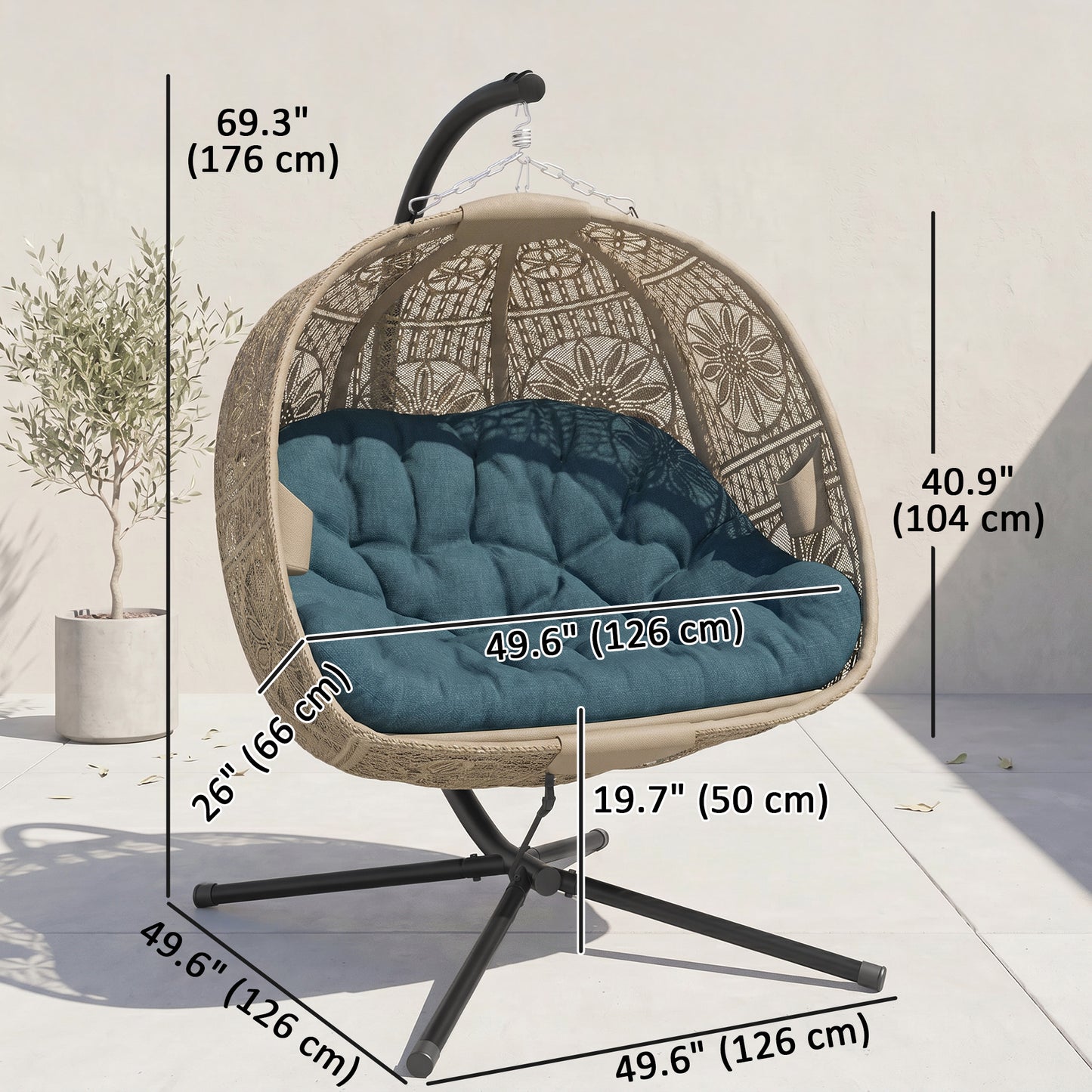 Hanging Egg Chair with Stand, Foldable Basket Swing Chair with Removable Washable Cushion, Dark Grey