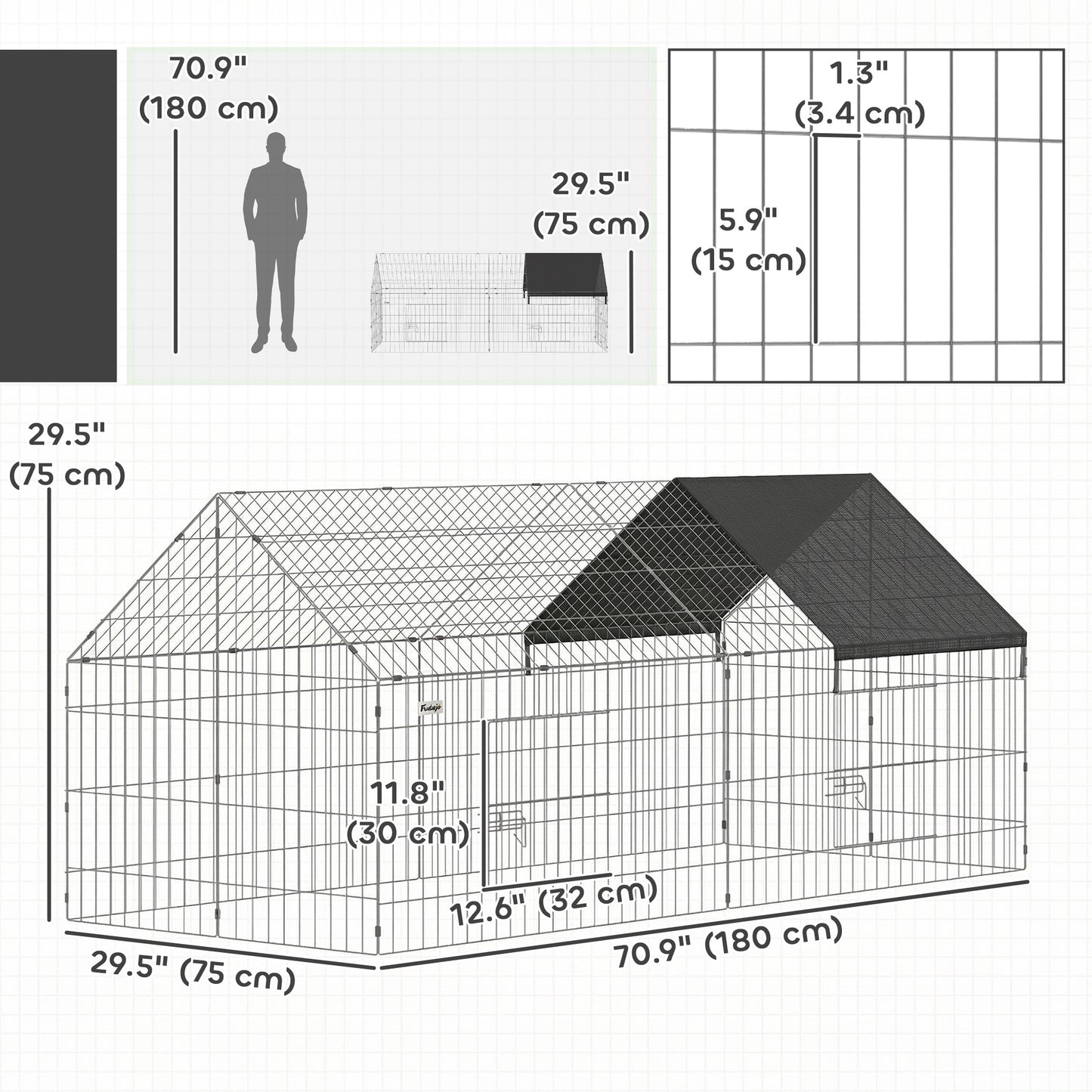Metal Chicken Coop with UV-Resistant Cover for Hens, Rabbits, Ducks, Geese, 71" x 29.5" x 29.5", Black