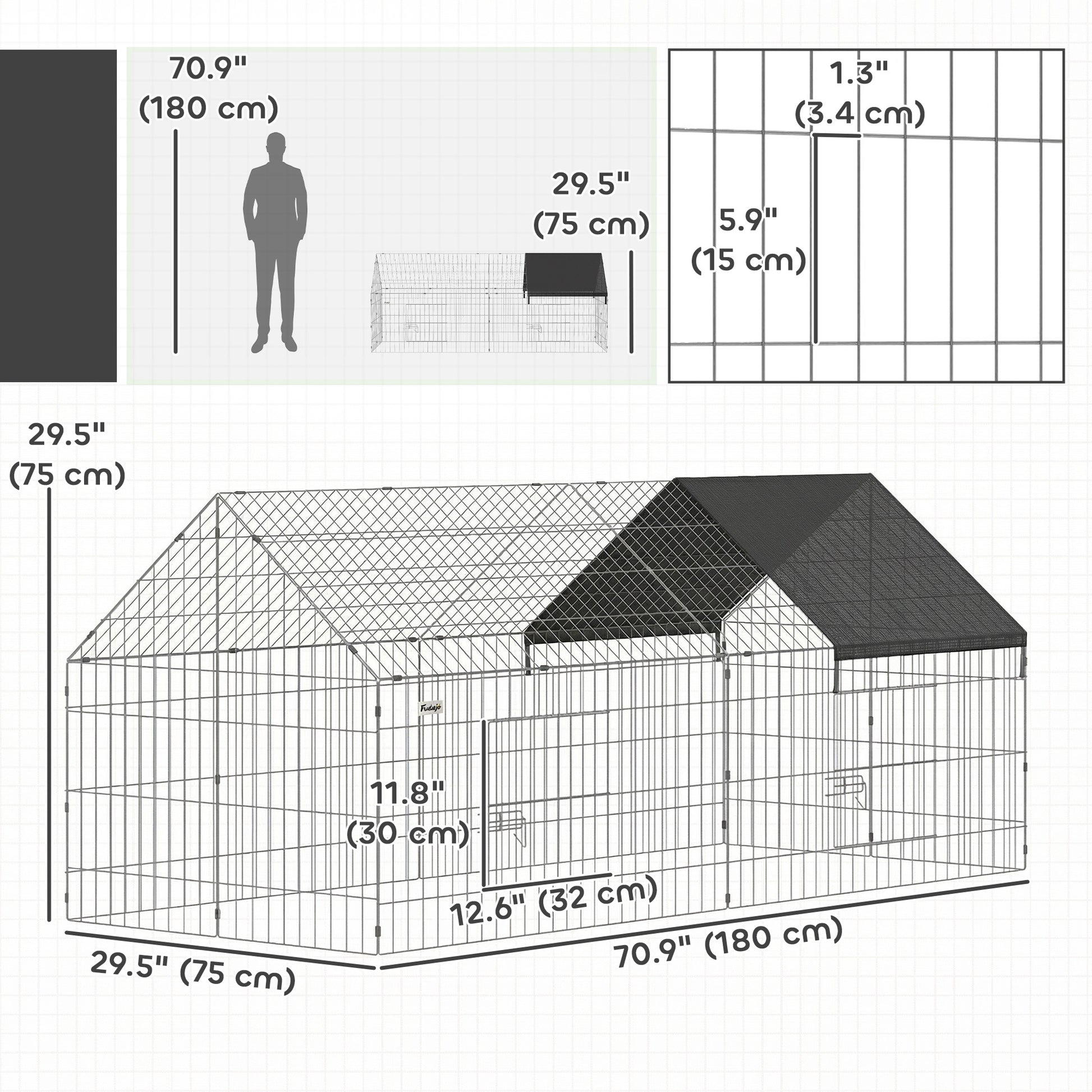 Metal Chicken Coop with UV-Resistant Cover for Hens, Rabbits, Ducks, Geese, 71" x 29.5" x 29.5", Black