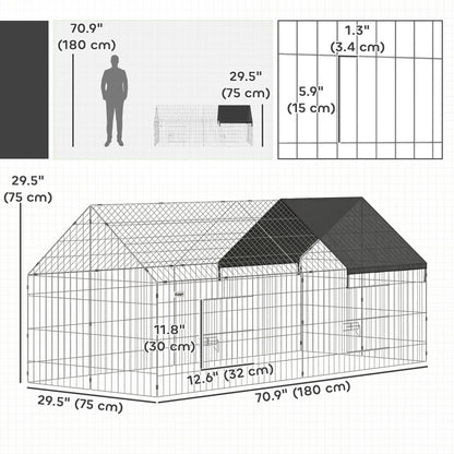 Metal Chicken Coop with UV-Resistant Cover for Hens, Rabbits, Ducks, Geese, 71" x 29.5" x 29.5", Black
