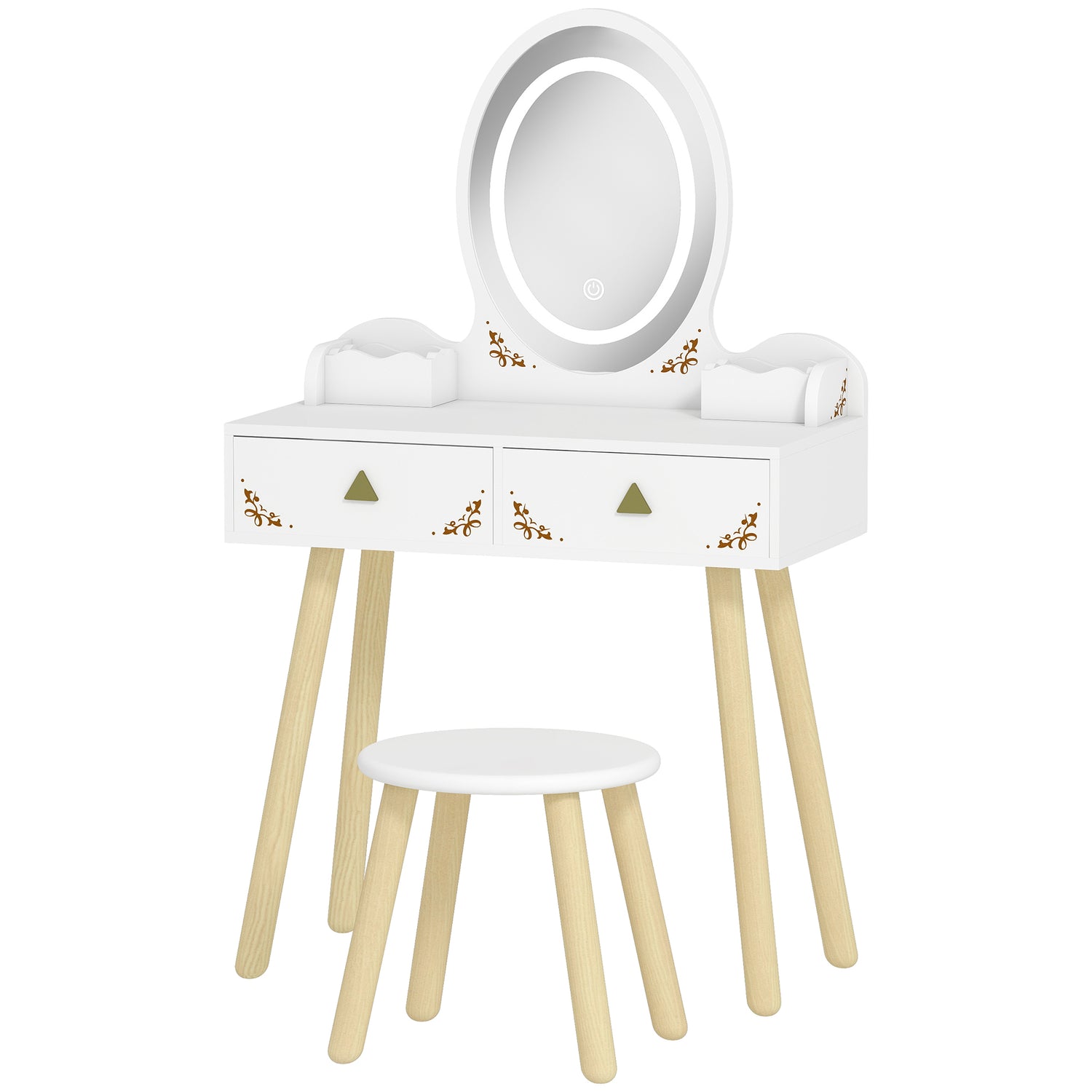 Qaba Kids Vanity Set with Mirror, Stool, 3-Colour LED Lights, Girls Dressing Table Pretend Play for Kids Room, Pink