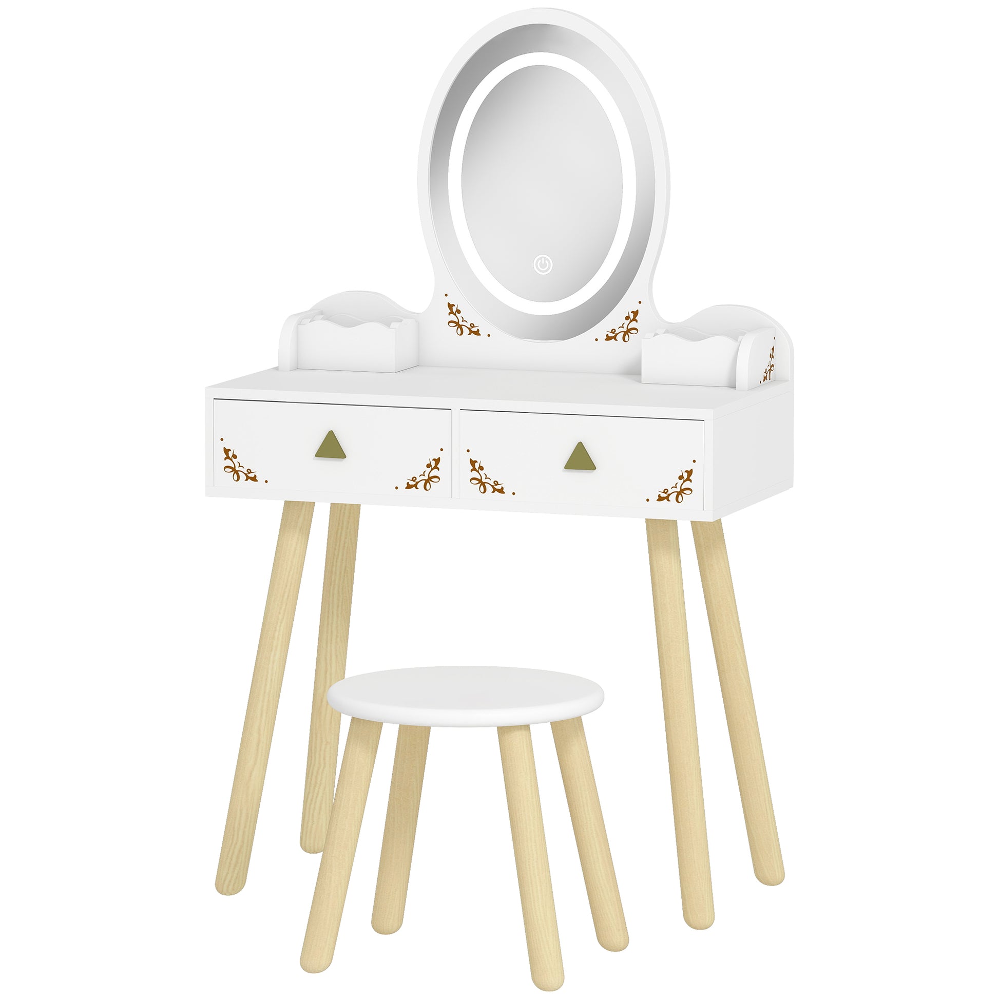 Qaba Kids Vanity Set with Mirror, Stool, 3-Colour LED Lights, Girls Dressing Table Pretend Play for Kids Room, Pink